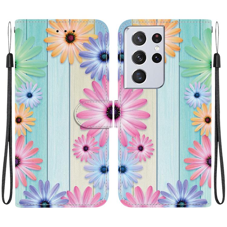 Custodia per telefono in pelle con disegno colorato con texture di cristallo, For Samsung Galaxy S21 Ultra 5G