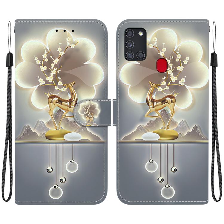 Custodia per telefono in pelle con disegno colorato con texture di cristallo, For Samsung Galaxy A21s