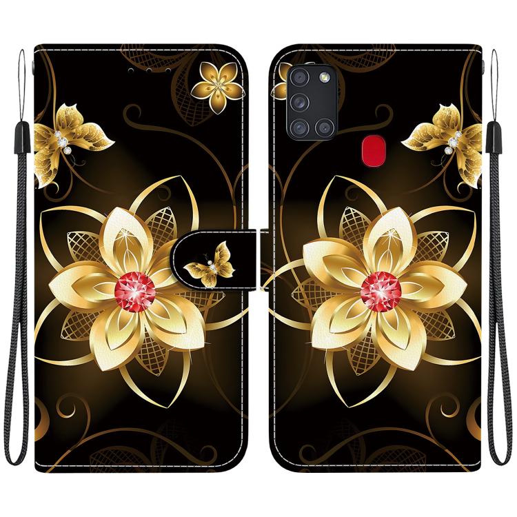 Custodia per telefono in pelle con disegno colorato con texture di cristallo, For Samsung Galaxy A21s