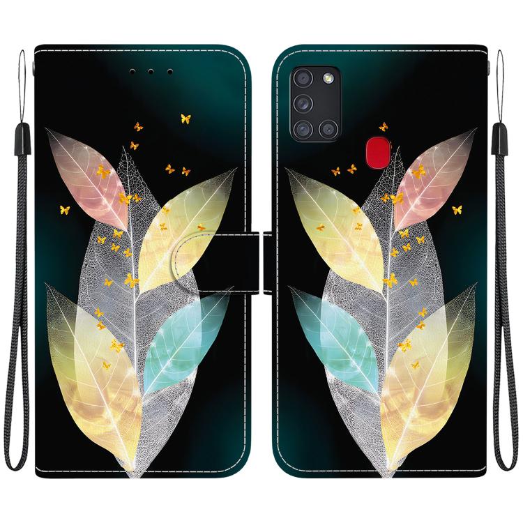 Custodia per telefono in pelle con disegno colorato con texture di cristallo, For Samsung Galaxy A21s