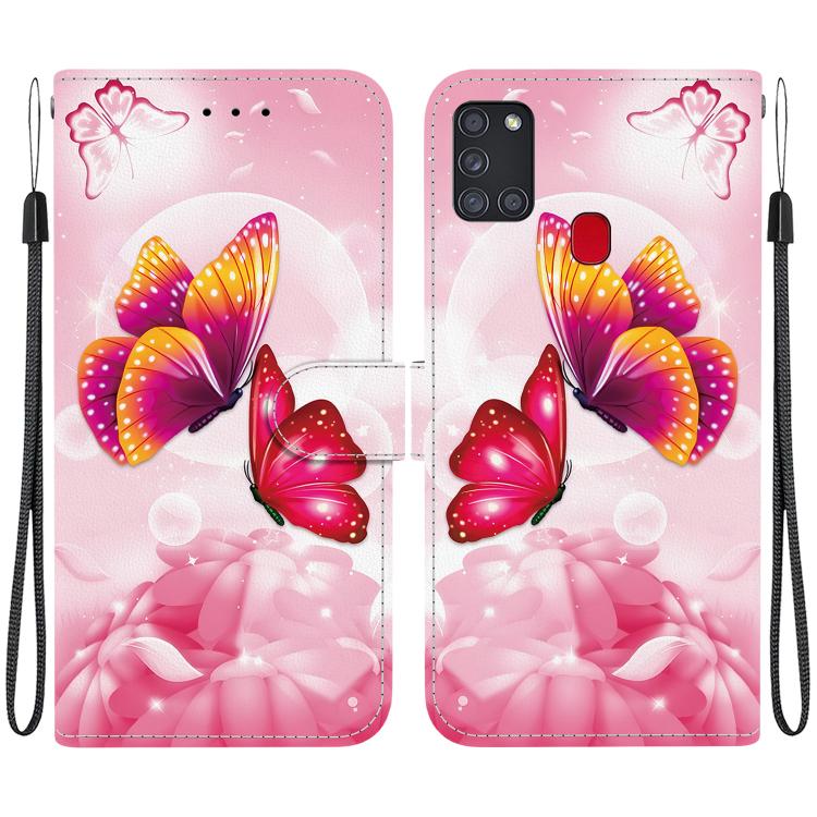 Custodia per telefono in pelle con disegno colorato con texture di cristallo, For Samsung Galaxy A21s