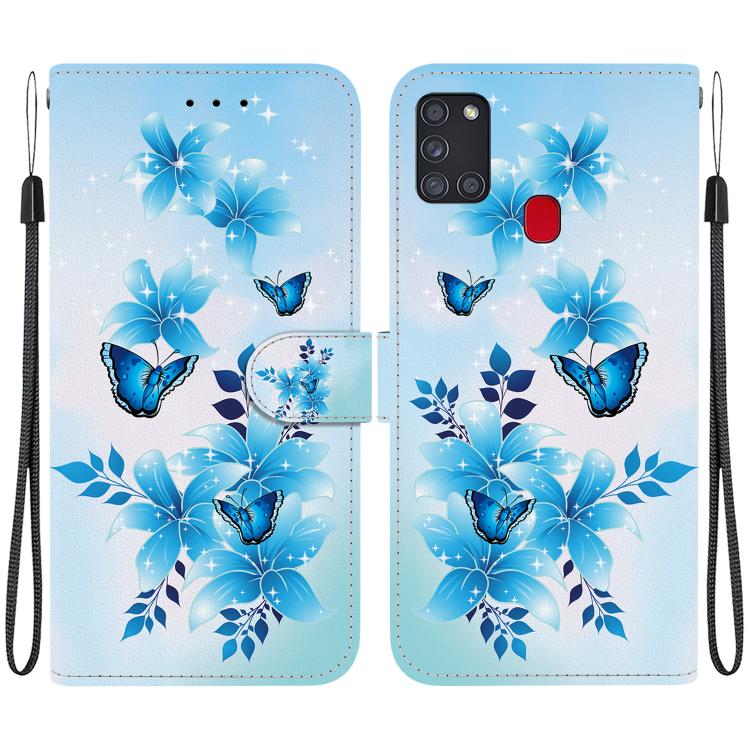 Custodia per telefono in pelle con disegno colorato con texture di cristallo, For Samsung Galaxy A21s