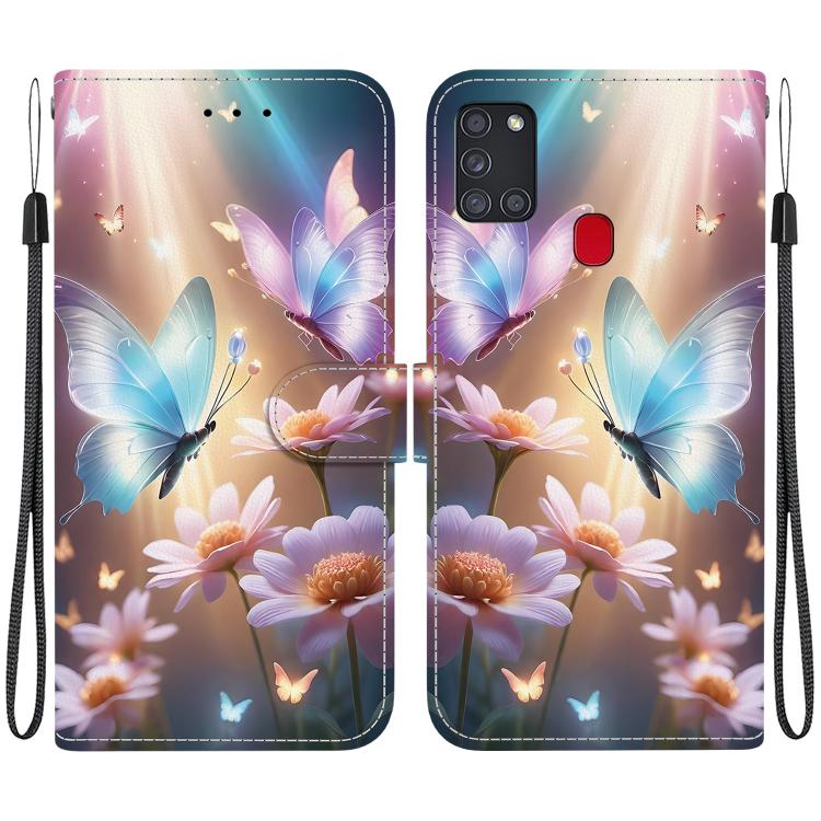 Custodia per telefono in pelle con disegno colorato con texture di cristallo, For Samsung Galaxy A21s