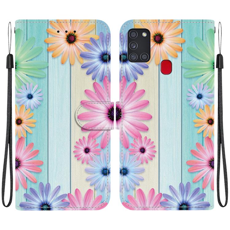Custodia per telefono in pelle con disegno colorato con texture di cristallo, For Samsung Galaxy A21s