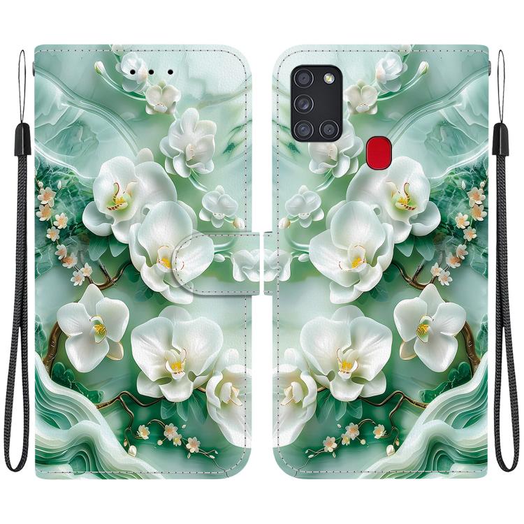 Custodia per telefono in pelle con disegno colorato con texture di cristallo, For Samsung Galaxy A21s
