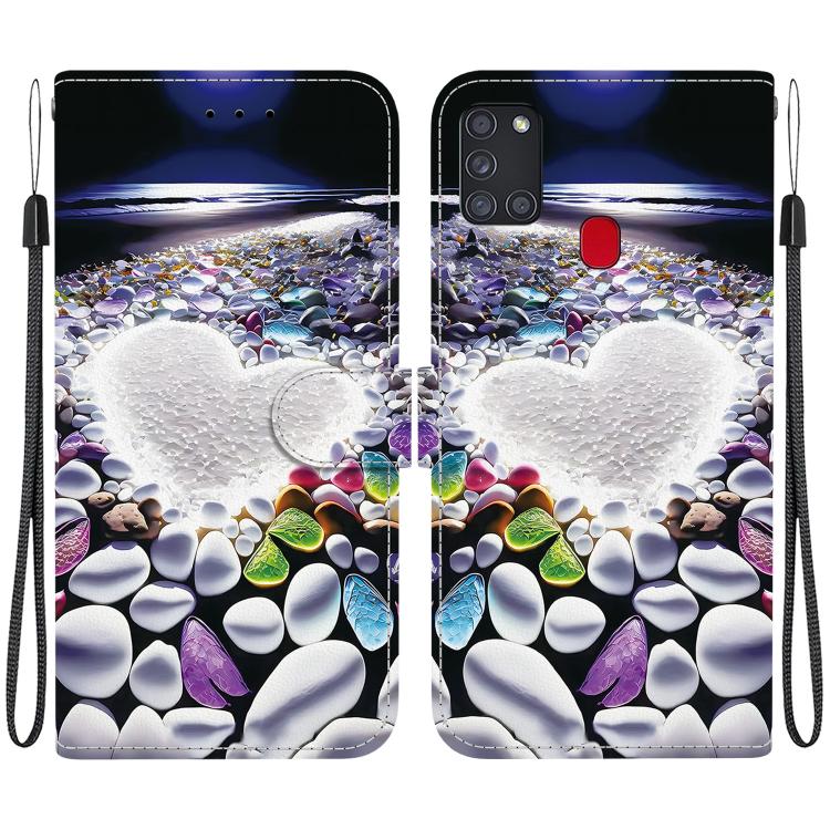 Custodia per telefono in pelle con disegno colorato con texture di cristallo, For Samsung Galaxy A21s