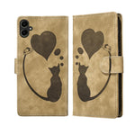 Custodia per telefono in pelle goffrata con motivo a cuore e gatto, For Samsung Galaxy A57 5G, For Samsung Galaxy A37 5G, For Galaxy A27 5G, For Samsung Galaxy A07 4G / A06 4G
