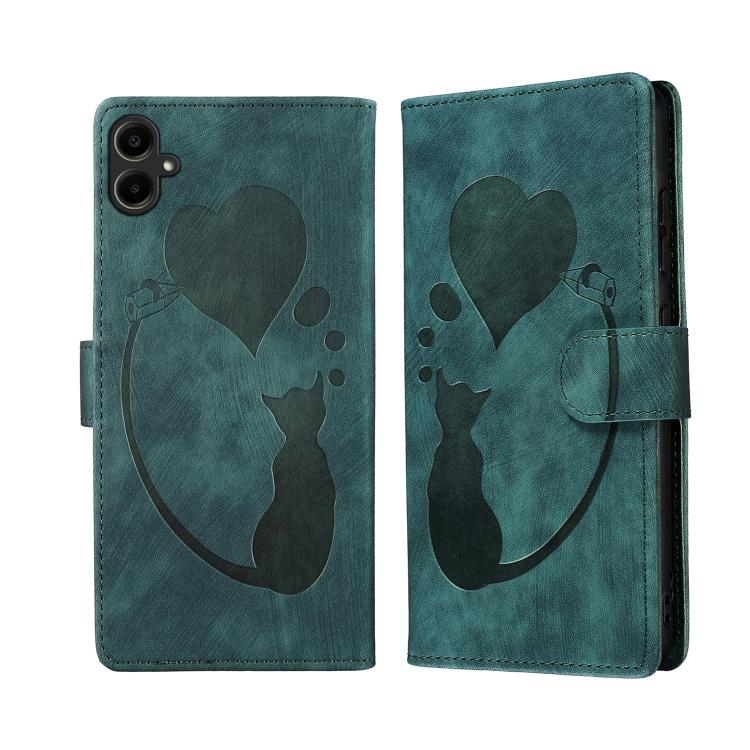 Custodia per telefono in pelle goffrata con motivo a cuore e gatto, For Samsung Galaxy A57 5G, For Samsung Galaxy A37 5G, For Galaxy A27 5G, For Samsung Galaxy A07 4G / A06 4G