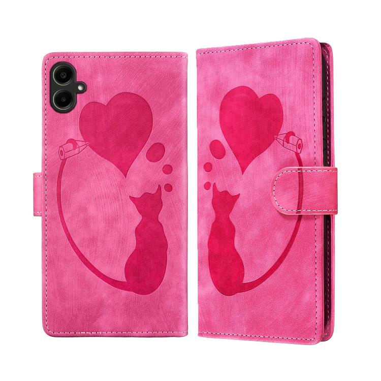 Custodia per telefono in pelle goffrata con motivo a cuore e gatto, For Samsung Galaxy A57 5G, For Samsung Galaxy A37 5G, For Galaxy A27 5G, For Samsung Galaxy A07 4G / A06 4G