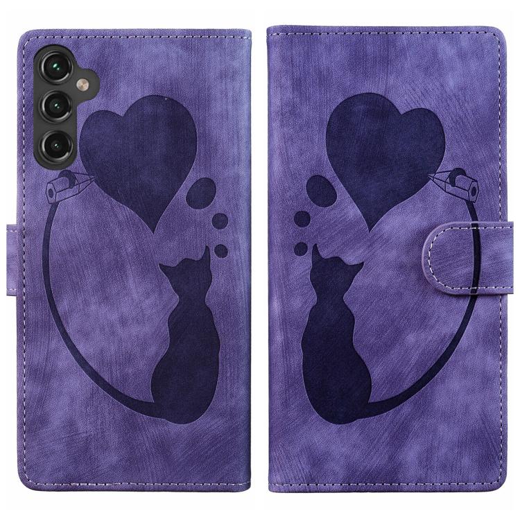 Custodia per telefono in pelle goffrata con motivo a cuore e gatto, For Samsung Galaxy A57 5G, For Samsung Galaxy A37 5G, For Galaxy A27 5G, For Samsung Galaxy A07 4G / A06 4G