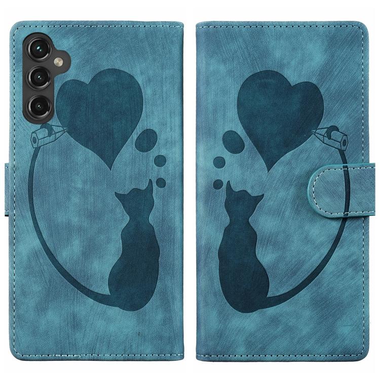 Custodia per telefono in pelle goffrata con motivo a cuore e gatto, For Samsung Galaxy A57 5G, For Samsung Galaxy A37 5G, For Galaxy A27 5G, For Samsung Galaxy A07 4G / A06 4G