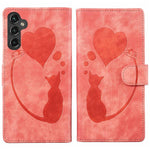 Custodia per telefono in pelle goffrata con motivo a cuore e gatto, For Samsung Galaxy A57 5G, For Samsung Galaxy A37 5G, For Galaxy A27 5G, For Samsung Galaxy A07 4G / A06 4G