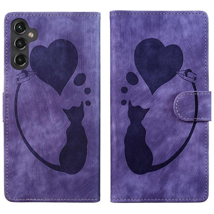 Custodia per telefono in pelle goffrata con motivo a cuore e gatto, For Samsung Galaxy A57 5G, For Samsung Galaxy A37 5G, For Galaxy A27 5G, For Samsung Galaxy A07 4G / A06 4G