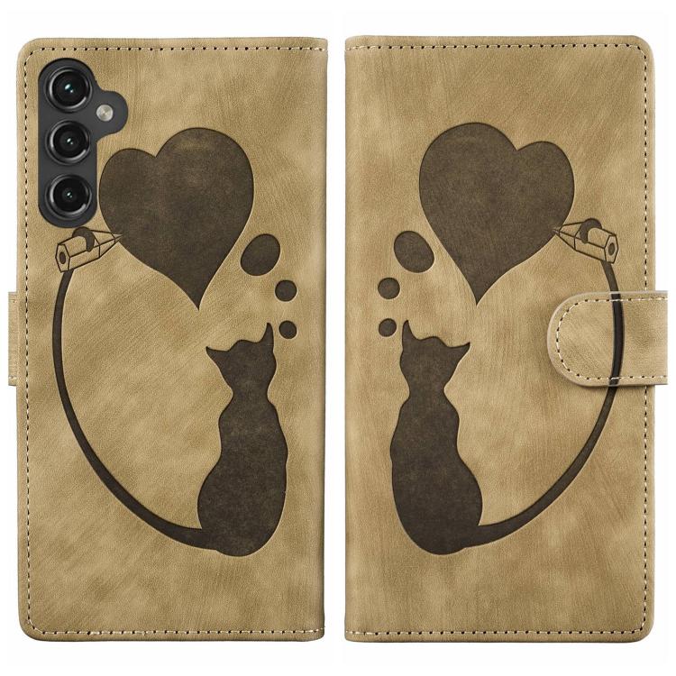 Custodia per telefono in pelle goffrata con motivo a cuore e gatto, For Samsung Galaxy A57 5G, For Samsung Galaxy A37 5G, For Galaxy A27 5G, For Samsung Galaxy A07 4G / A06 4G