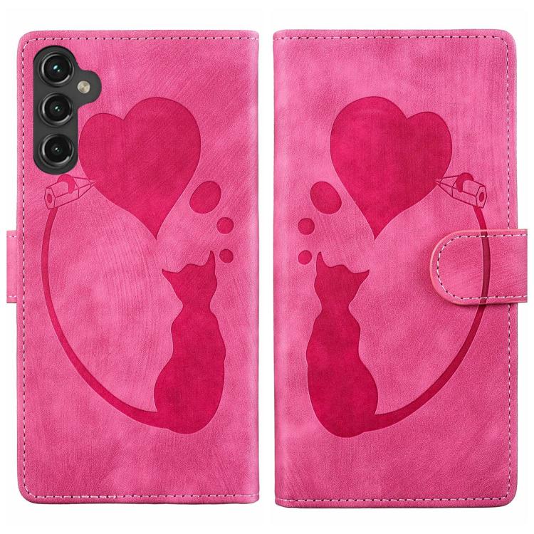 Custodia per telefono in pelle goffrata con motivo a cuore e gatto, For Samsung Galaxy A57 5G, For Samsung Galaxy A37 5G, For Galaxy A27 5G, For Samsung Galaxy A07 4G / A06 4G