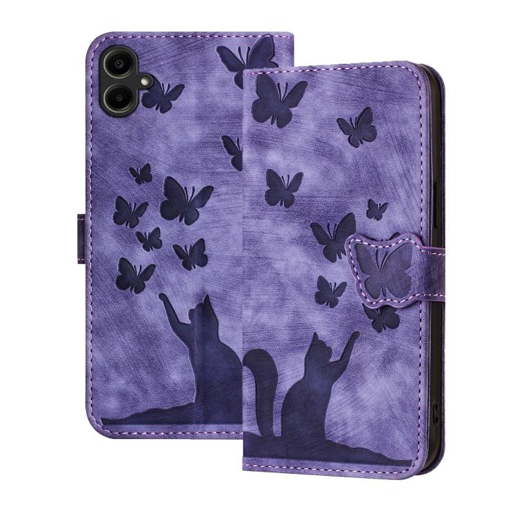 Custodia per telefono in pelle con stampa a farfalla e gatto, For Samsung Galaxy A57 5G, For Samsung Galaxy A37 5G, For Galaxy A27 5G, For Samsung Galaxy A07 4G / A06 4G