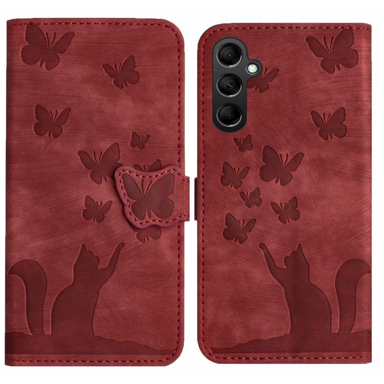 Custodia per telefono in pelle con stampa a farfalla e gatto, For Samsung Galaxy A57 5G, For Samsung Galaxy A37 5G, For Galaxy A27 5G, For Samsung Galaxy A07 4G / A06 4G