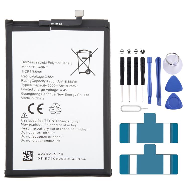 Sostituzione della batteria, For Tecno POVA NEO 2 / NEO 3 LH6 BL-68BT 7000mAh, For Tecno Transsion Spark GO 2023 BL-49NT 4900mAh, For Tecno Spark 10 Pro BL-49ST 5000mAh, For Tecno POP 5 BL-48BT 5000mAh, For Tecno BL-5ABI / BL-5AAI BL-5AAT 5000mAh