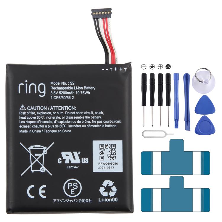 Battery Replacement, For Ring Video Doorbell Ring S2 5200mAh