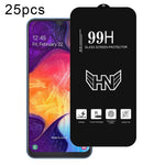 25 pezzi di pellicola in vetro temperato a schermo intero con grande arco in alluminio, For Samsung Galaxy A20, For Samsung Galaxy A50, For Samsung Galaxy A30