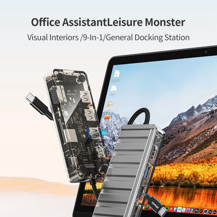 Adattatore Hub USB-C 9 in 1 con HDMI, VGA, USB, RJ45