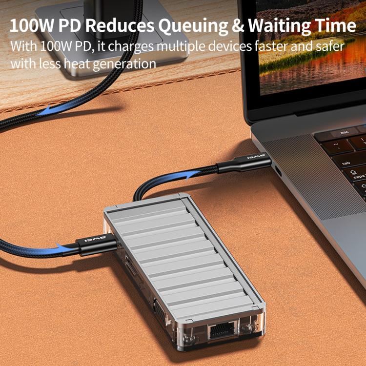 Adattatore Hub USB-C 9 in 1 con HDMI, VGA, USB, RJ45