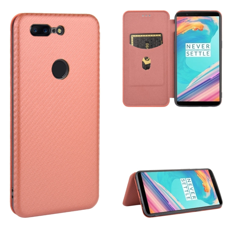 Struttura in fibra di carbonio Flip orizzontale magnetico Custodia in pelle TPU + PC + PU con slot per schede, For OnePlus 5T, For OnePlus 5, For OnePlus 6T, For OnePlus 6