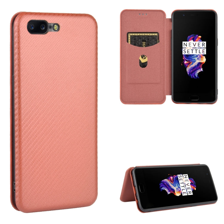 Struttura in fibra di carbonio Flip orizzontale magnetico Custodia in pelle TPU + PC + PU con slot per schede, For OnePlus 5T, For OnePlus 5, For OnePlus 6T, For OnePlus 6