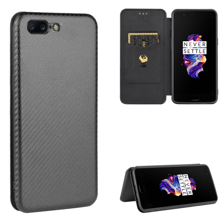 Struttura in fibra di carbonio Flip orizzontale magnetico Custodia in pelle TPU + PC + PU con slot per schede, For OnePlus 5T, For OnePlus 5, For OnePlus 6T, For OnePlus 6