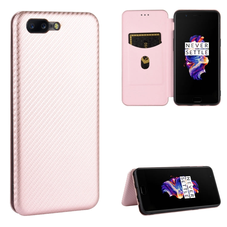 Struttura in fibra di carbonio Flip orizzontale magnetico Custodia in pelle TPU + PC + PU con slot per schede, For OnePlus 5T, For OnePlus 5, For OnePlus 6T, For OnePlus 6