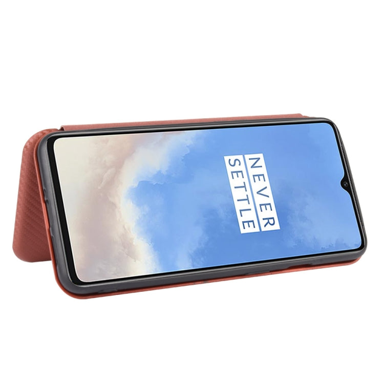 Struttura in fibra di carbonio Flip orizzontale magnetico Custodia in pelle TPU + PC + PU con slot per schede, For OnePlus 7T, For OnePlus 7, For OnePlus 7T Pro, For OnePlus 7 Pro