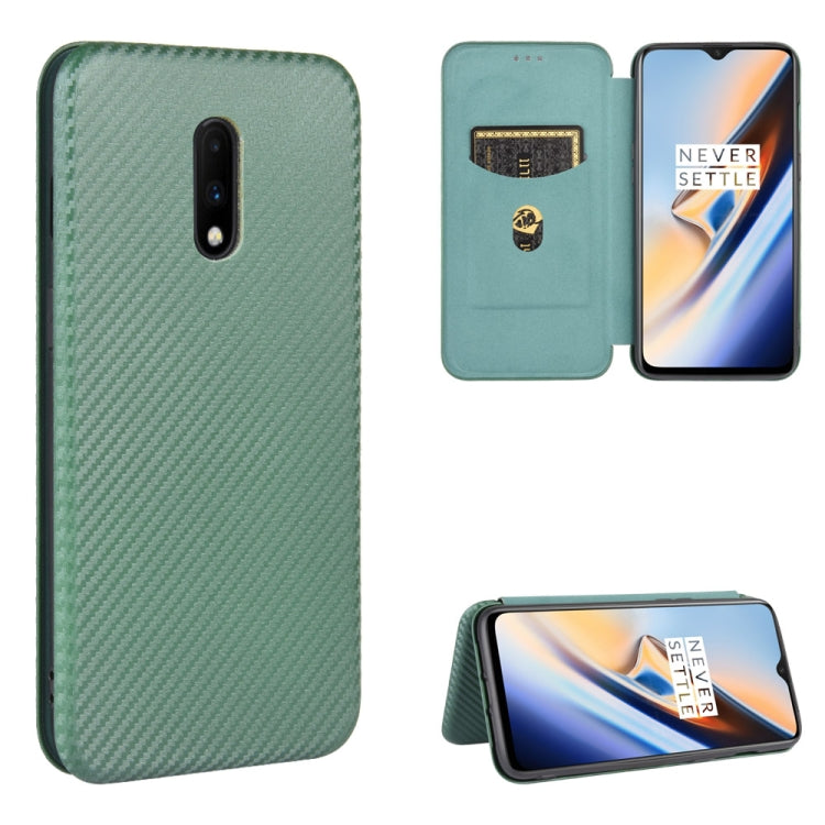 Struttura in fibra di carbonio Flip orizzontale magnetico Custodia in pelle TPU + PC + PU con slot per schede, For OnePlus 7T, For OnePlus 7, For OnePlus 7T Pro, For OnePlus 7 Pro