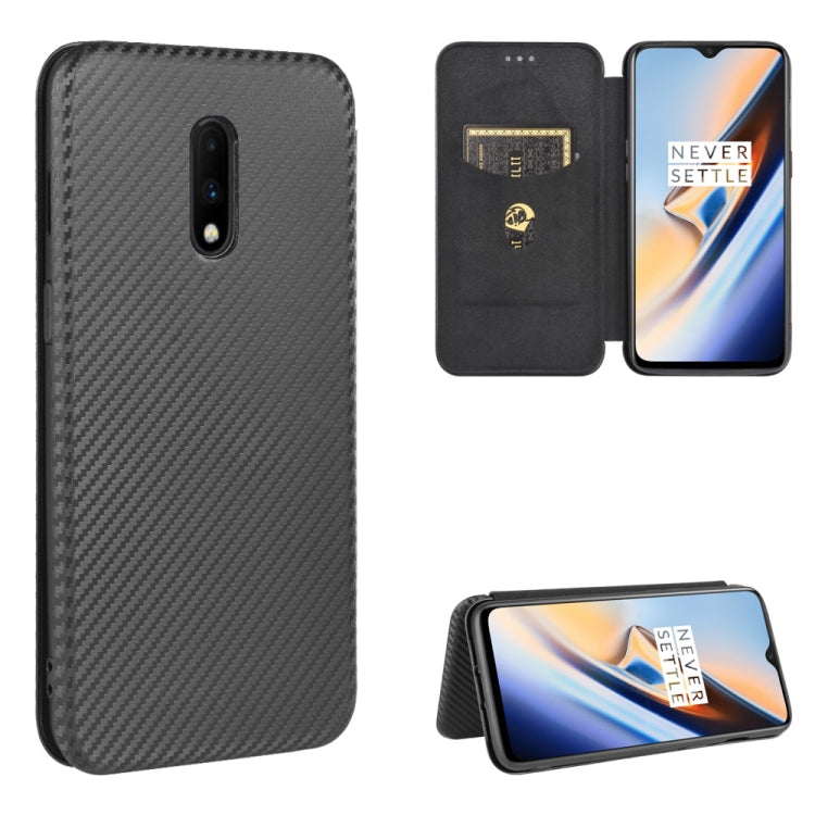 Struttura in fibra di carbonio Flip orizzontale magnetico Custodia in pelle TPU + PC + PU con slot per schede, For OnePlus 7T, For OnePlus 7, For OnePlus 7T Pro, For OnePlus 7 Pro