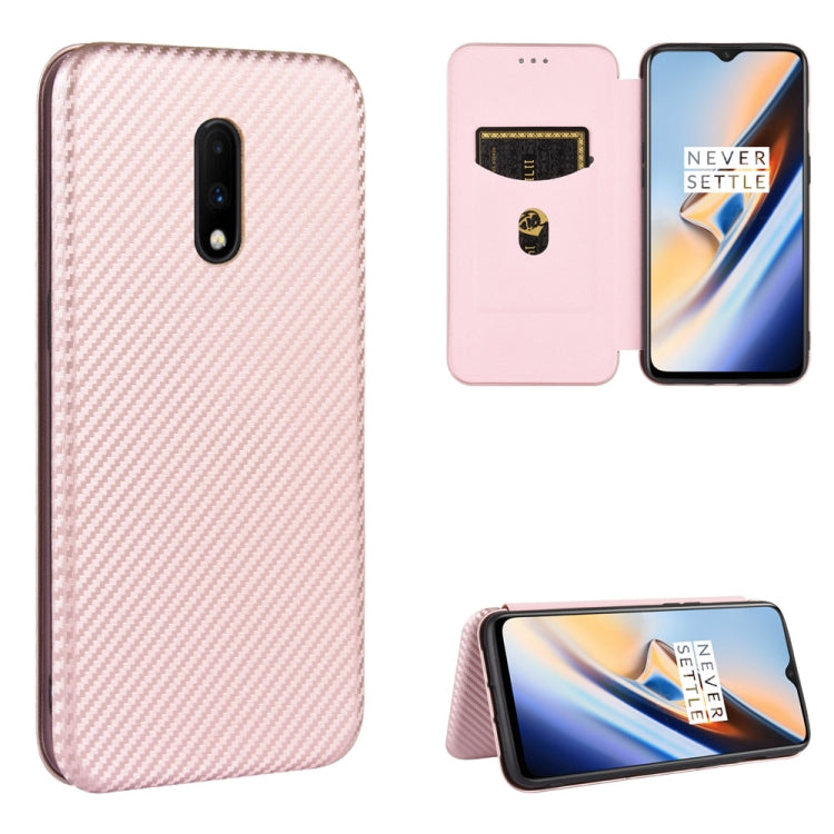 Struttura in fibra di carbonio Flip orizzontale magnetico Custodia in pelle TPU + PC + PU con slot per schede, For OnePlus 7T, For OnePlus 7, For OnePlus 7T Pro, For OnePlus 7 Pro