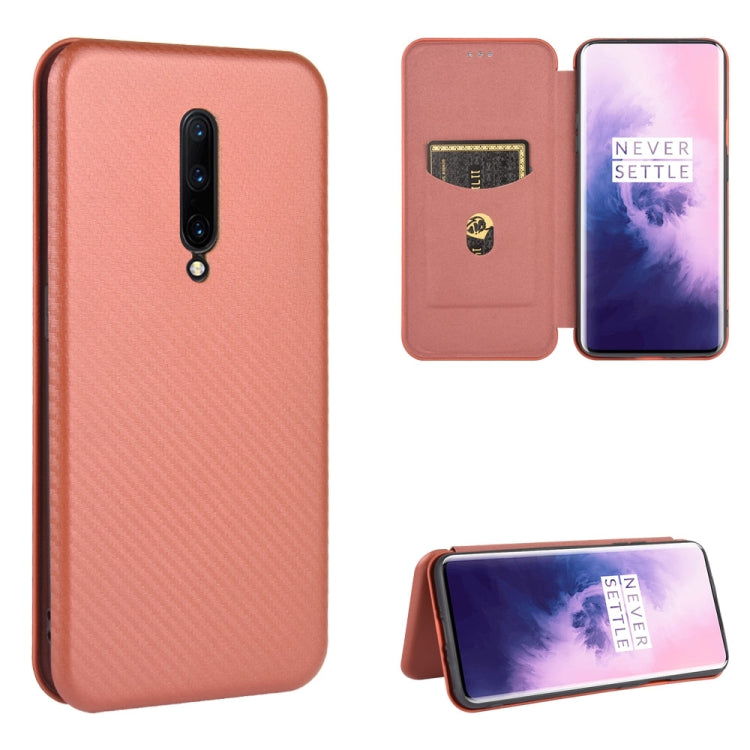 Struttura in fibra di carbonio Flip orizzontale magnetico Custodia in pelle TPU + PC + PU con slot per schede, For OnePlus 7T, For OnePlus 7, For OnePlus 7T Pro, For OnePlus 7 Pro