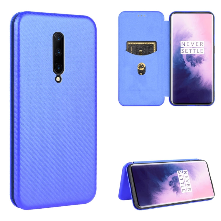 Struttura in fibra di carbonio Flip orizzontale magnetico Custodia in pelle TPU + PC + PU con slot per schede, For OnePlus 7T, For OnePlus 7, For OnePlus 7T Pro, For OnePlus 7 Pro