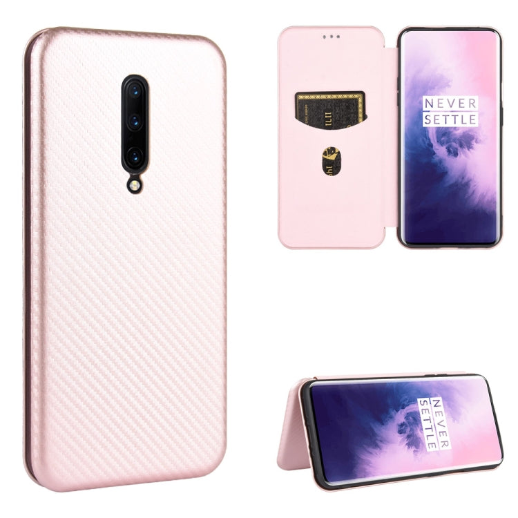 Struttura in fibra di carbonio Flip orizzontale magnetico Custodia in pelle TPU + PC + PU con slot per schede, For OnePlus 7T, For OnePlus 7, For OnePlus 7T Pro, For OnePlus 7 Pro