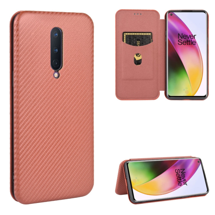 Struttura in fibra di carbonio Flip orizzontale magnetico Custodia in pelle TPU + PC + PU con slot per schede, For OnePlus 8, For OnePlus 8 Pro, For OnePlus Nord