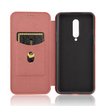 Struttura in fibra di carbonio Flip orizzontale magnetico Custodia in pelle TPU + PC + PU con slot per schede, For OnePlus 8, For OnePlus 8 Pro, For OnePlus Nord