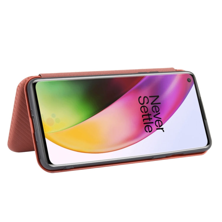 Struttura in fibra di carbonio Flip orizzontale magnetico Custodia in pelle TPU + PC + PU con slot per schede, For OnePlus 8, For OnePlus 8 Pro, For OnePlus Nord