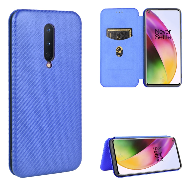 Struttura in fibra di carbonio Flip orizzontale magnetico Custodia in pelle TPU + PC + PU con slot per schede, For OnePlus 8, For OnePlus 8 Pro, For OnePlus Nord