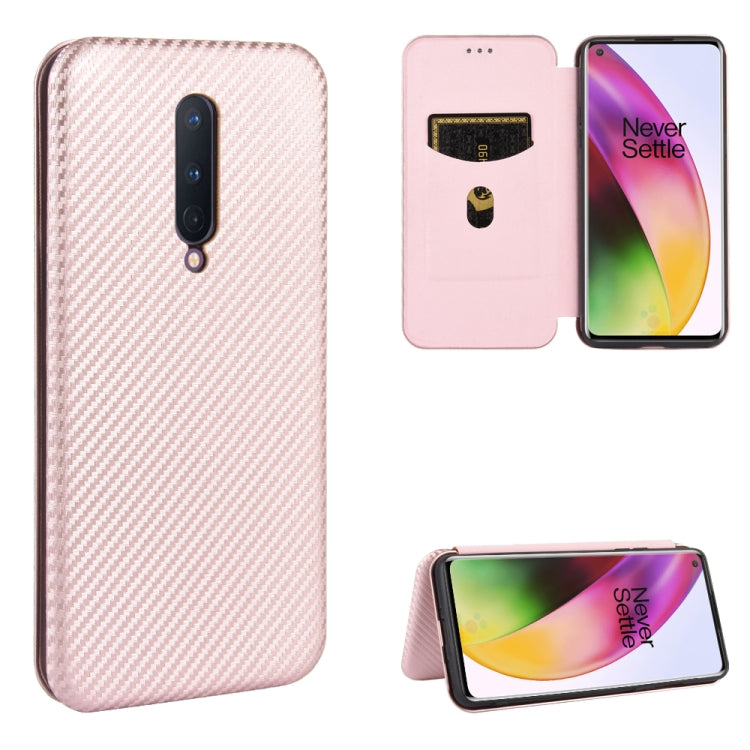 Struttura in fibra di carbonio Flip orizzontale magnetico Custodia in pelle TPU + PC + PU con slot per schede, For OnePlus 8, For OnePlus 8 Pro, For OnePlus Nord
