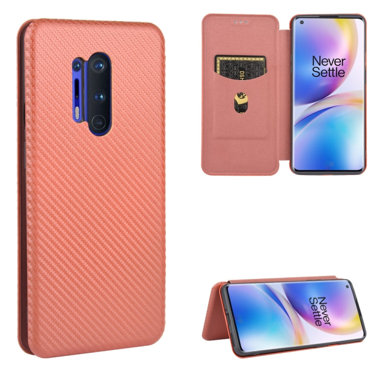 Struttura in fibra di carbonio Flip orizzontale magnetico Custodia in pelle TPU + PC + PU con slot per schede, For OnePlus 8, For OnePlus 8 Pro, For OnePlus Nord