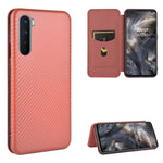 Struttura in fibra di carbonio Flip orizzontale magnetico Custodia in pelle TPU + PC + PU con slot per schede, For OnePlus 8, For OnePlus 8 Pro, For OnePlus Nord