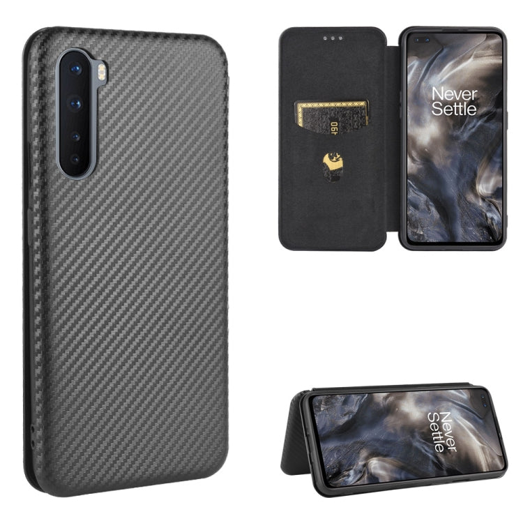 Struttura in fibra di carbonio Flip orizzontale magnetico Custodia in pelle TPU + PC + PU con slot per schede, For OnePlus 8, For OnePlus 8 Pro, For OnePlus Nord
