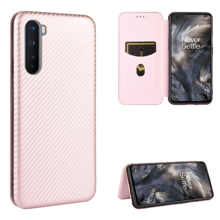 Struttura in fibra di carbonio Flip orizzontale magnetico Custodia in pelle TPU + PC + PU con slot per schede, For OnePlus 8, For OnePlus 8 Pro, For OnePlus Nord