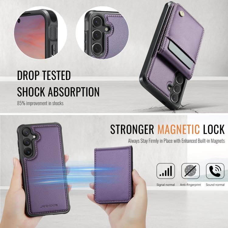 JEEHOOD J06 Custodia per telefono in PU con porta carte RFID MagSafe in stile britannico, For Galaxy S25 FE 5G, For Samsung Galaxy S25 Edge 5G, For Samsung Galaxy S25 5G, For Samsung Galaxy S25+ 5G