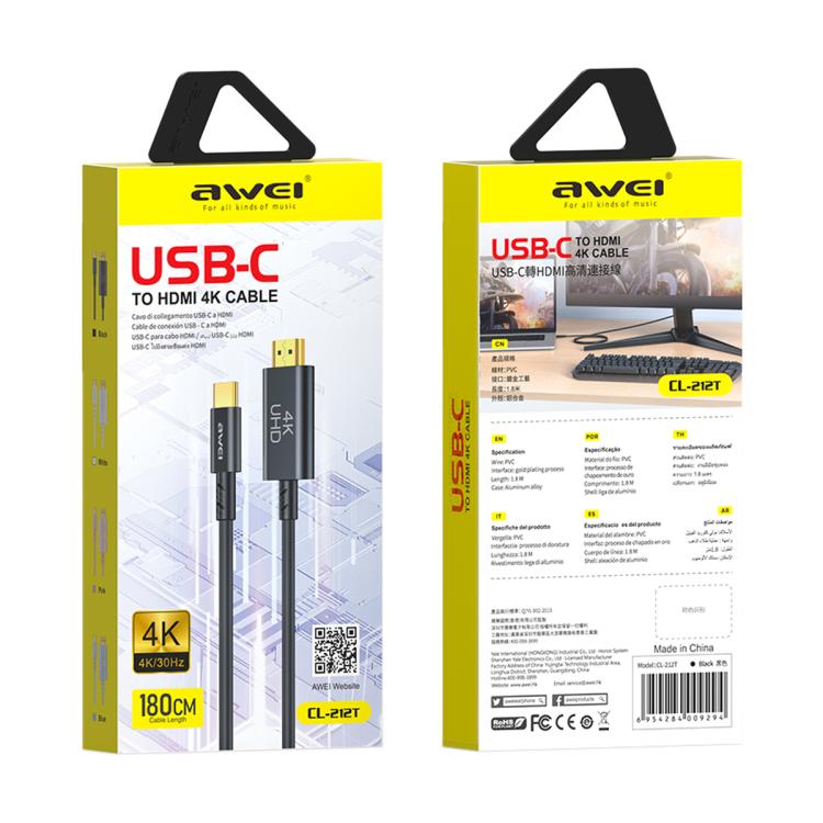 Cavo adattatore HD da USB-C/Tipo-C a HDMI 4K 30Hz awei CL-212T, CL-212T