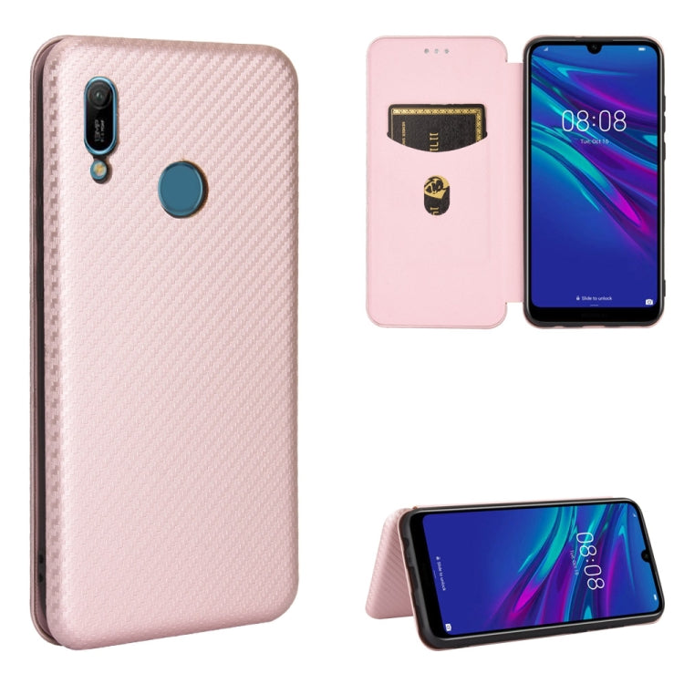 Struttura in fibra di carbonio Flip orizzontale magnetico Custodia in pelle TPU + PC + PU con slot per schede, For Huawei Y6 (2019) / Honor Y6s, For Huawei Honor 10 Lite / P smart (2019)