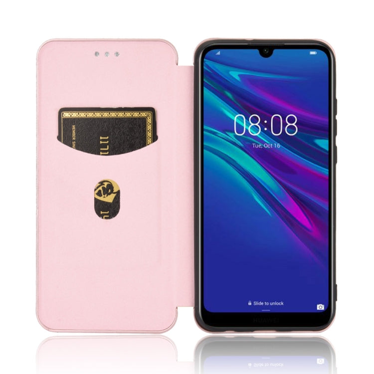 Struttura in fibra di carbonio Flip orizzontale magnetico Custodia in pelle TPU + PC + PU con slot per schede, For Huawei Y6 (2019) / Honor Y6s, For Huawei Honor 10 Lite / P smart (2019)